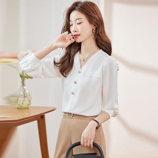 娜璐多 雪纺衬衫女2023早秋新款别致洋气蕾丝长袖上衣女设计感小众时尚风 商品图3