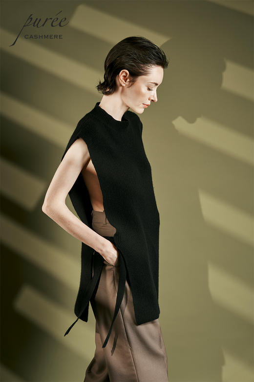 #1964「SIDE-TIE VEST」100% CASHMERE 侧开衩系带马甲 商品图1