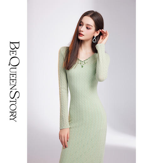 BeQueenStory【冰岛恋人】秋冬时尚简约修身百搭长袖连衣裙带吊带 商品图3
