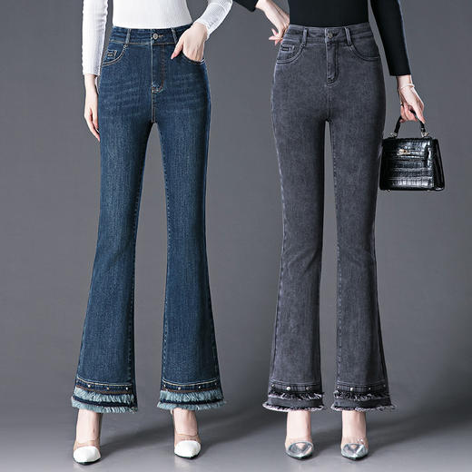 DD-复古做旧毛边微喇牛仔裤女夏季2023新款高腰修身显瘦马蹄裤 商品图0