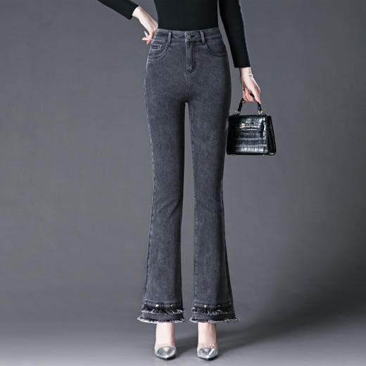 DD-复古做旧毛边微喇牛仔裤女夏季2023新款高腰修身显瘦马蹄裤 商品图5