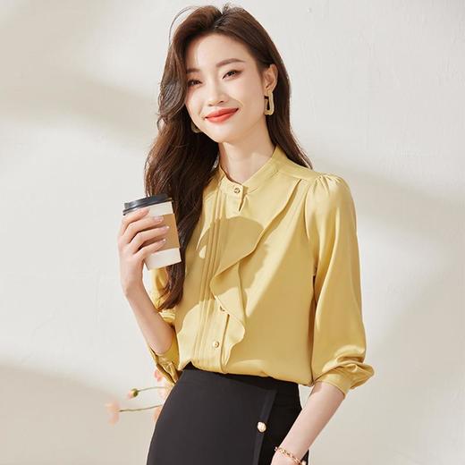 娜璐多 法式立领雪纺衬衫女设计感小众衬衣2023春新款长袖上衣百搭通勤女 商品图3