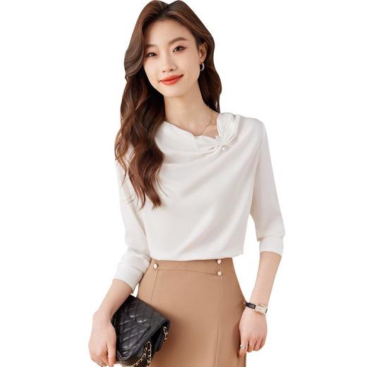 娜璐多 2023年秋季法式珍珠扣衬衫女小众上衣新款气质长袖高级感衬衣温柔 商品图4