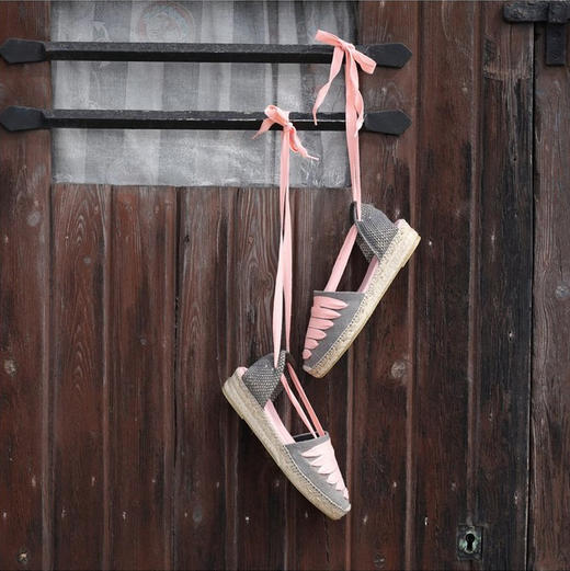 西班牙原产手工制作时尚轻便超舒适绑带款女士草编鞋2402PQ灰/粉 商品图3