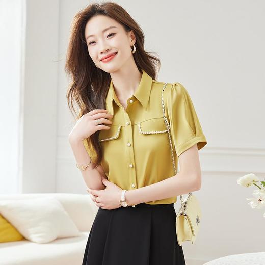 娜璐多 钉珠气质OL精致衬衫女2023夏季新款法式设计感上衣女清新衬衣百搭 商品图2