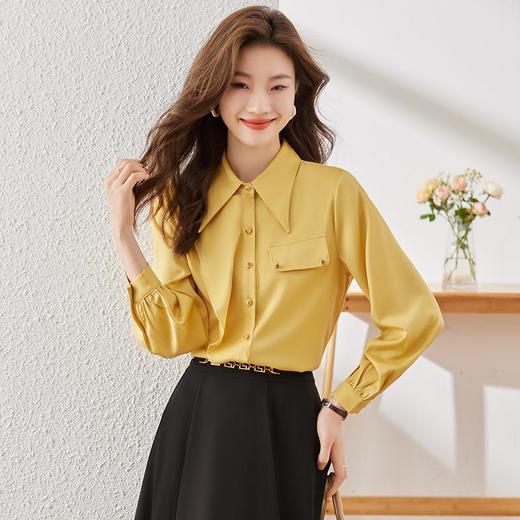 娜璐多 黄色长袖衬衫女秋季2023新款设计感小众法式气质上衣宽松百搭小衫 商品图0