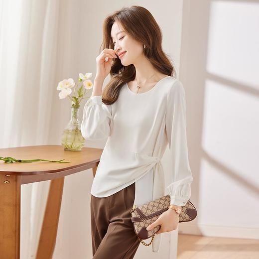 娜璐多 初秋法式设计感飘带收腰衬衫女2023新款别致上衣女气质遮肚子小衫 商品图0