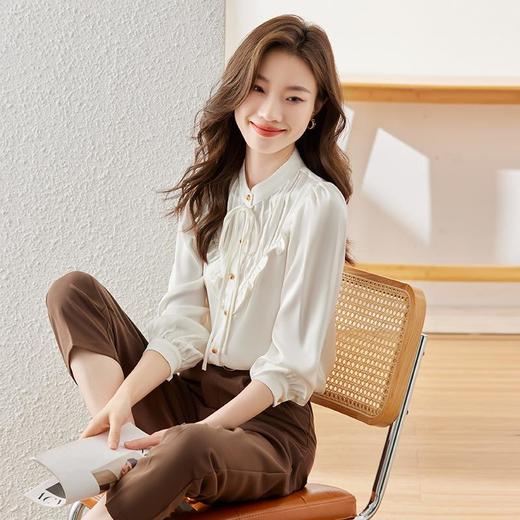 娜璐多 法式温柔风蝴蝶结衬衫女2023秋新款设计感风琴褶小众衬衣通勤约会 商品图1