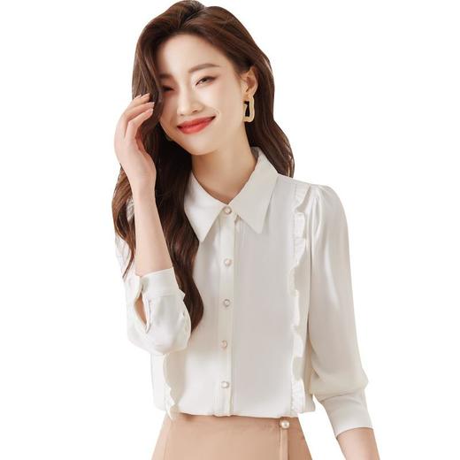 娜璐多 时尚减龄木耳边长袖衬衫女早秋2023百搭OL设计内搭打底通勤白衬衣 商品图4