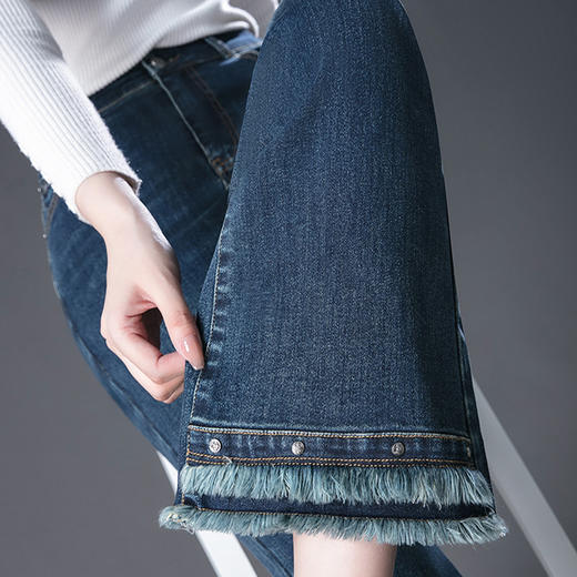 DD-复古做旧毛边微喇牛仔裤女夏季2023新款高腰修身显瘦马蹄裤 商品图3