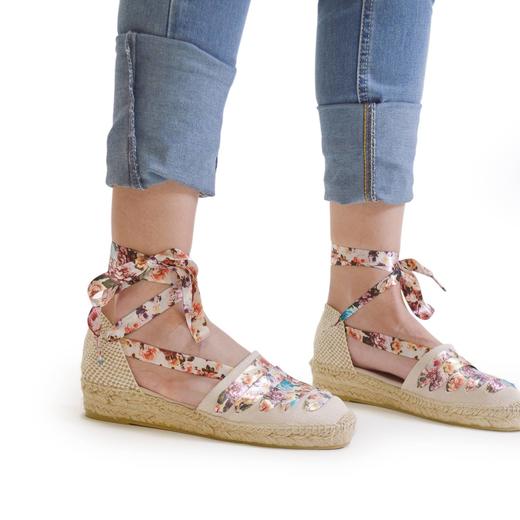 西班牙原产手工制作时尚轻便超舒适绑带款女士草编鞋2402PQ灰/粉 商品图4