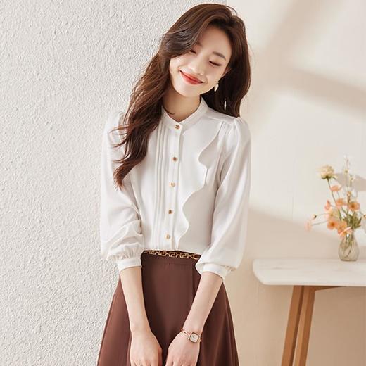 娜璐多 法式立领雪纺衬衫女设计感小众衬衣2023春新款长袖上衣百搭通勤女 商品图0