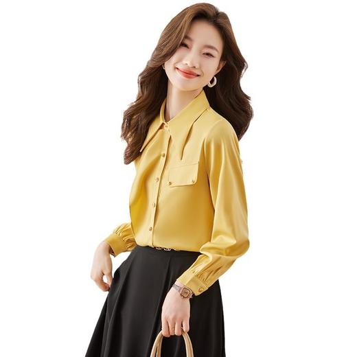 娜璐多 黄色长袖衬衫女秋季2023新款设计感小众法式气质上衣宽松百搭小衫 商品图4