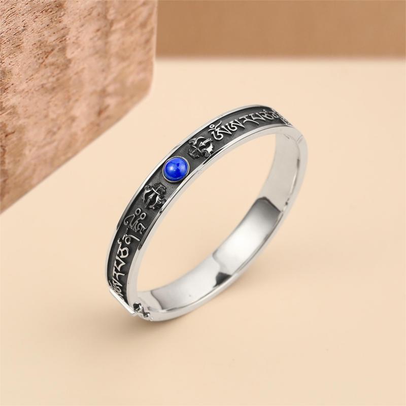 醍醐 金刚VAJRA系列 文殊心咒青金石银手镯 原创设计 2款可选