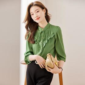 娜璐多 法式温柔风蝴蝶结衬衫女2023秋新款设计感风琴褶小众衬衣通勤约会