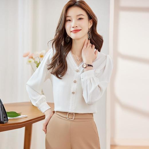 娜璐多 雪纺衬衫女2023早秋新款别致洋气蕾丝长袖上衣女设计感小众时尚风 商品图1