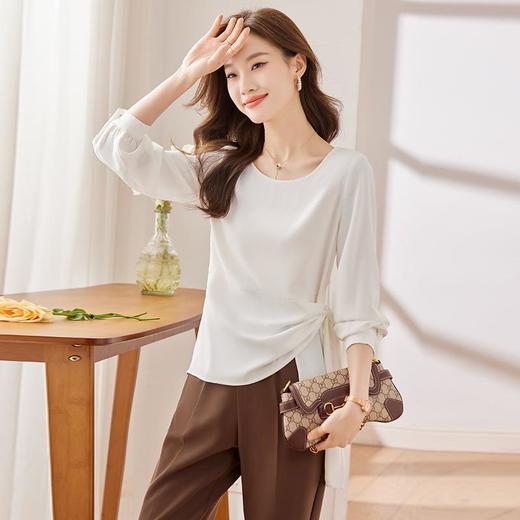 娜璐多 初秋法式设计感飘带收腰衬衫女2023新款别致上衣女气质遮肚子小衫 商品图2