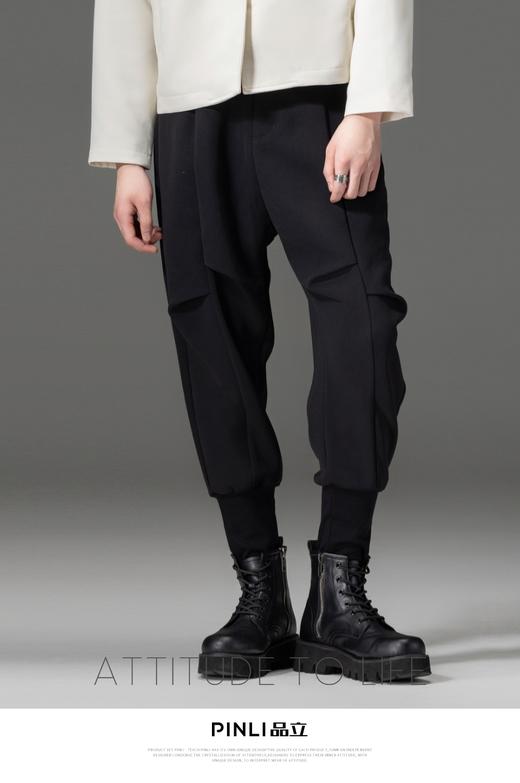 PINLI品立春装新品黑色小脚裤子束脚男士休闲长裤B233117017 商品图6