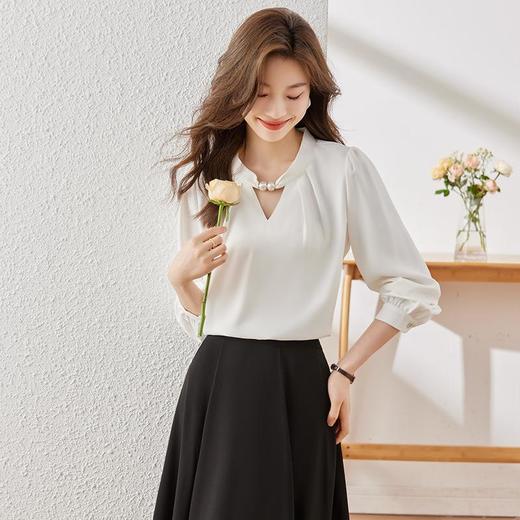 娜璐多 韩版时尚气质镂空雪纺衬衫女2023早秋新款设计感小众别致上衣衬衣 商品图1