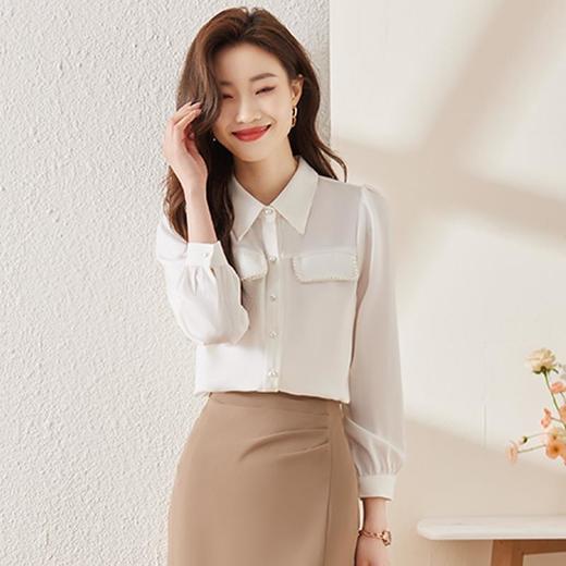 娜璐多 小香风钉珠衬衫女2023秋季新款气质百搭内搭长袖上衣通勤约会衬衣 商品图1