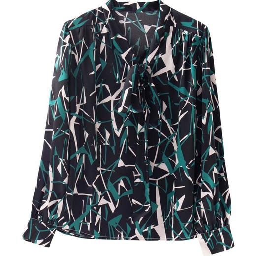 娜璐多 秋季新款港风女装高级感印花V领气质长袖休闲百搭衬衫女款 商品图4