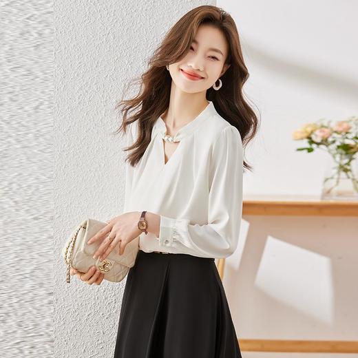 娜璐多 韩版时尚气质镂空雪纺衬衫女2023早秋新款设计感小众别致上衣衬衣 商品图3