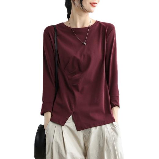 雀说时尚五色五码女装显瘦长袖皱褶开叉女装T恤打底衫上衣ALC025-601 商品图4