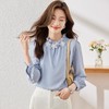 娜璐多 洋气减龄蓝色断面衬衣女2023早秋新款高级感花朵珍珠上衣法式复古 商品缩略图0