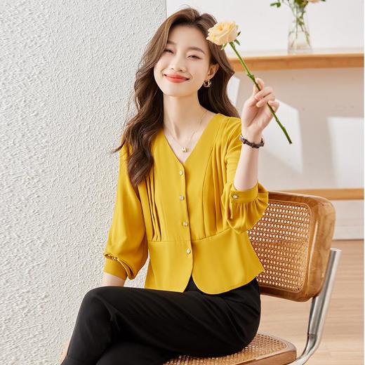 娜璐多 小香风短款V领雪纺衫女士上衣2023早秋新款设计感OL收腰洋气小衫 商品图2