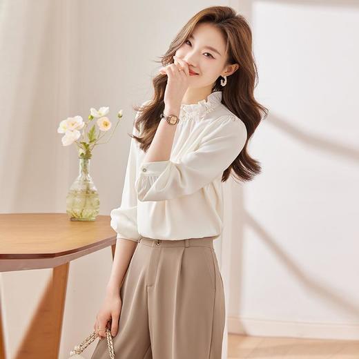 娜璐多 洋气减龄蓝色断面衬衣女2023早秋新款高级感花朵珍珠上衣法式复古 商品图3