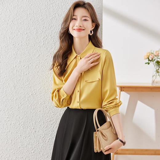 娜璐多 黄色长袖衬衫女秋季2023新款设计感小众法式气质上衣宽松百搭小衫 商品图2
