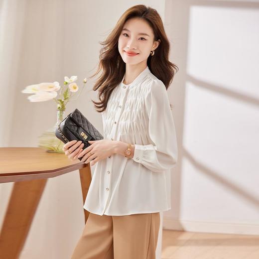 娜璐多 法式立领长袖褶皱衬衫女2023早秋新款设计感气质百搭小衫减龄上衣 商品图3