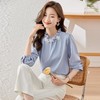 娜璐多 洋气减龄蓝色断面衬衣女2023早秋新款高级感花朵珍珠上衣法式复古 商品缩略图2