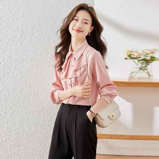 娜璐多 法式名媛洋气粉丝缎面衬衫女2023秋季新款休闲通勤百搭长袖衬衣女 商品图2