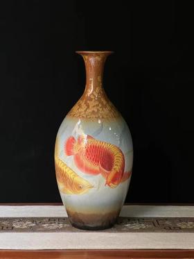 高温色釉加珐琅彩瓷瓶《双龙呈祥》