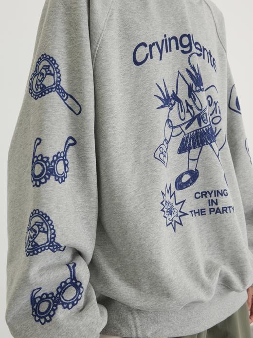 CryingCenter 手绘泪仔花灰色卫衣趣味休闲宽松百搭 哭喊中心 商品图3