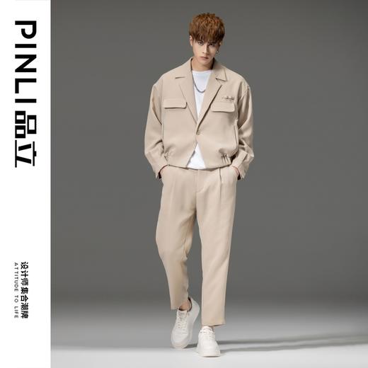 PINLI品立秋冬新品西装领休闲夹克男士纯色潮牌短款茄克外套B252104051 商品图1