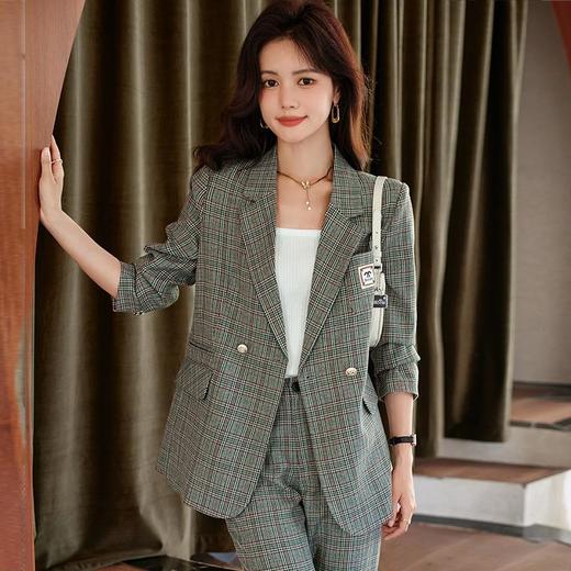 娜璐多 复古格纹小西服+长裤两件套2023御姐炸街独特套装女休闲通勤漂亮 商品图0