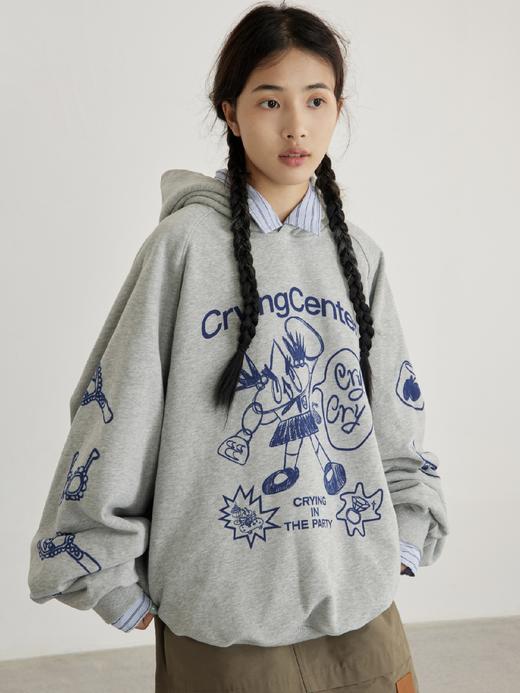 CryingCenter 手绘泪仔花灰色卫衣趣味休闲宽松百搭 哭喊中心 商品图2