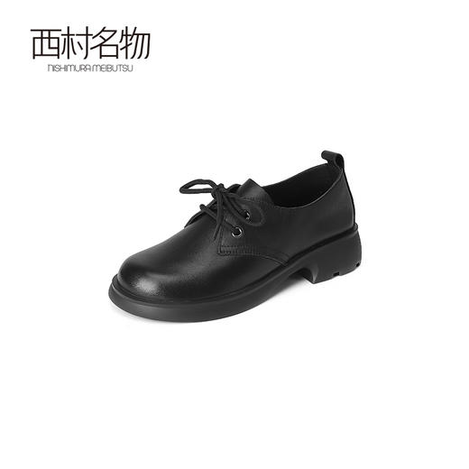西村名物2023秋季新款女士真皮英伦系带乐福鞋小皮鞋厚底增高黑色T23CM34431 商品图1