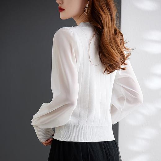 娜璐多 钉珠长袖针织衫温柔风2023早秋新款时尚气质雪纺上衣女拼接内搭 商品图3