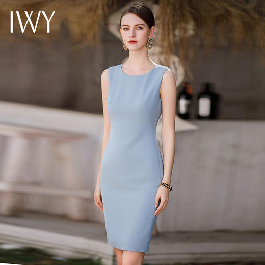 IWY/法曼努气质蓝色无袖连衣裙女时尚西服内搭职业裙新款百搭裙Q889 商品图4