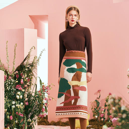 两三事风月芳华气质淑女风拼色图案针织直筒半身裙 商品图2