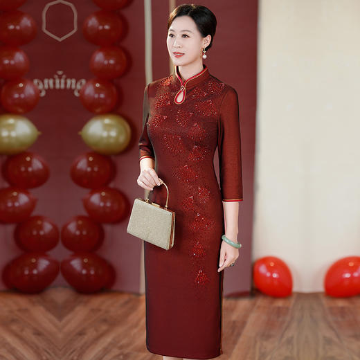 MLY秋季新款复古风宴会改良旗袍喜婆婆礼服裙一件 商品图1