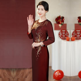 MLY秋季新款复古风宴会改良旗袍喜婆婆礼服裙一件