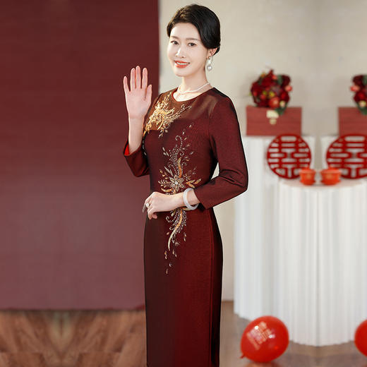 MLY秋季新款复古风宴会改良旗袍喜婆婆礼服裙一件 商品图0