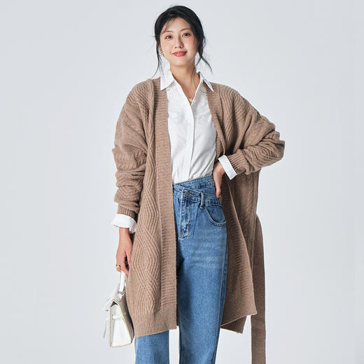 馥迦慵懒宽松绞花羊毛长开衫 NG-856 商品图2