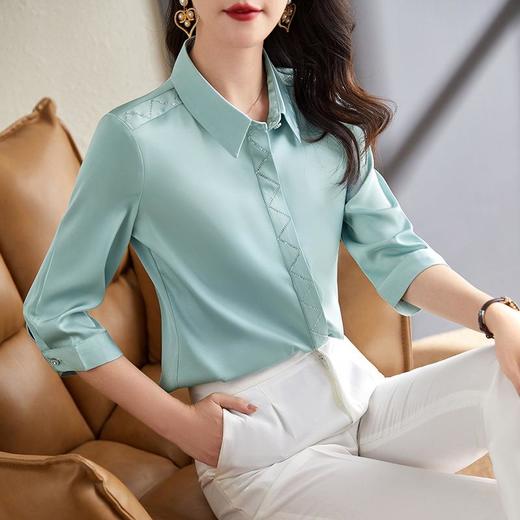 娜璐多 女士雪纺衬衫两件套2023春夏小香风休闲衬衣套装立领绿色薄款上衣 商品图2