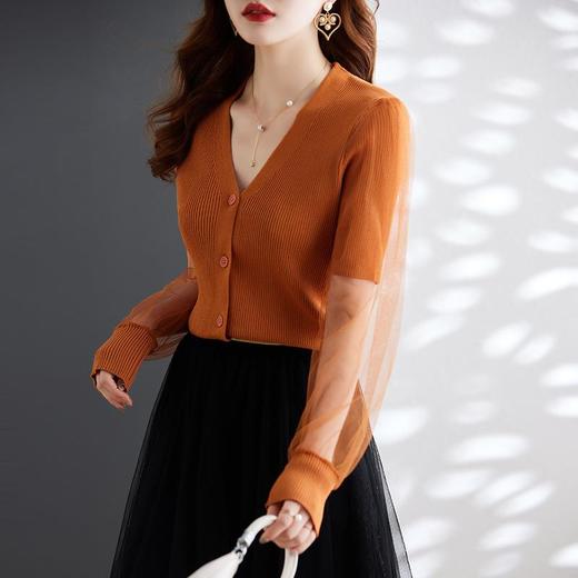 娜璐多 网纱拼接女式针织衫2023初秋新款设计感优雅时尚气质百搭上衣温柔 商品图0