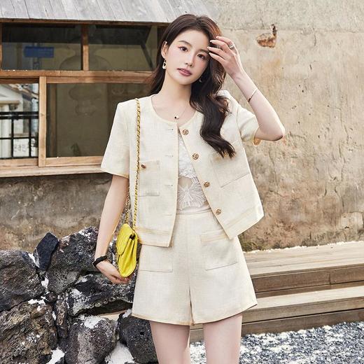 娜璐多 法式小香风西装外套2023年高端紫色气质小个子短款西服短裤两件套 商品图1